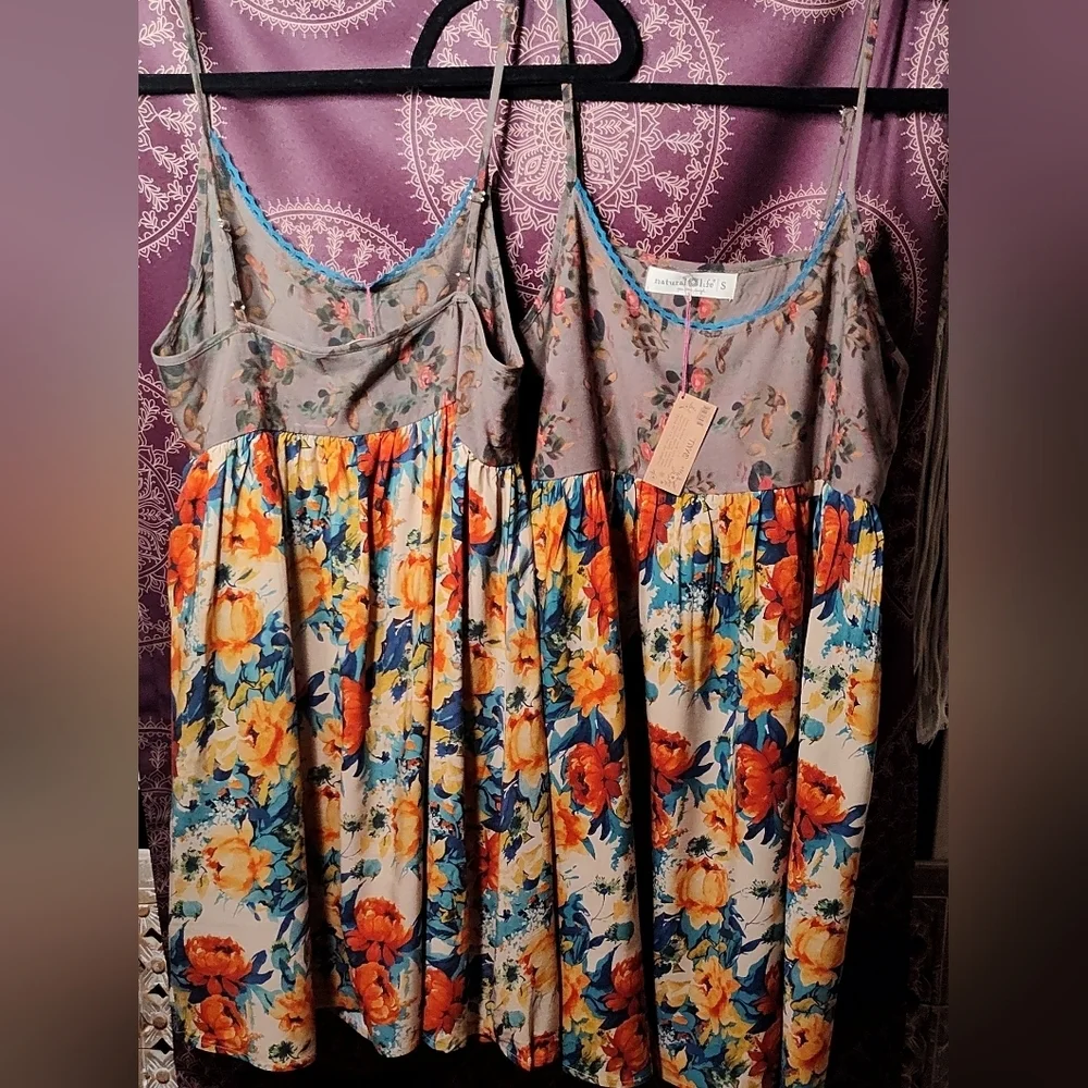 NWT Natural Life Gigi Mini Dress - Grey Orange Roses Small And X-Small - Picture 5 of 8
